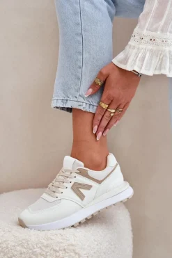 Sale Boto Buty Sportowe Damskie Z Eko Skóry Beżowe Berieta