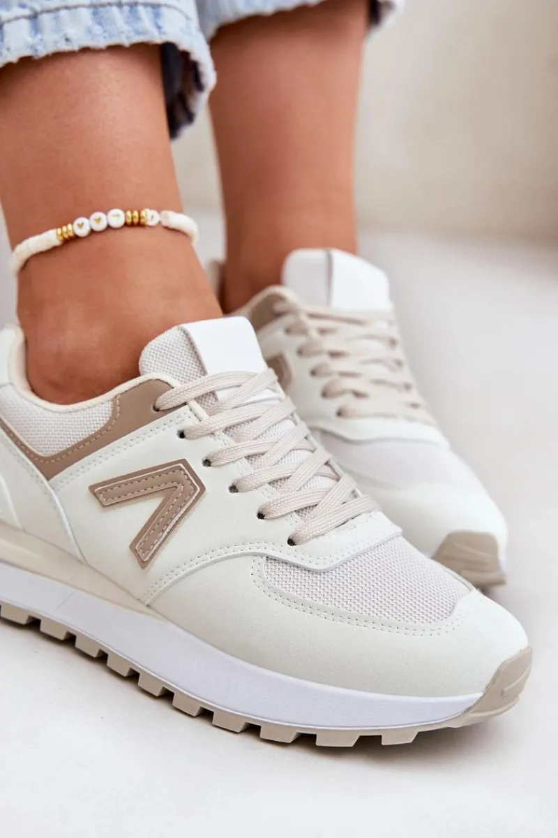 Sale Boto Buty Sportowe Damskie Z Eko Skóry Beżowe Berieta