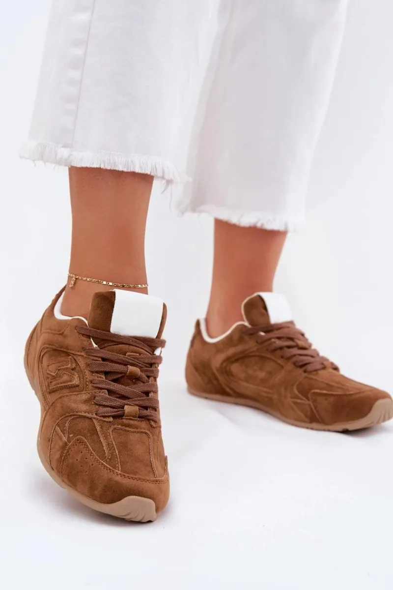 Outlet Buty Sportowe Damskie Z Eko Zamszu Camel Dorella Damskie Sneakersy Damskie