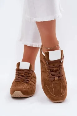 Outlet Buty Sportowe Damskie Z Eko Zamszu Camel Dorella Damskie Sneakersy Damskie