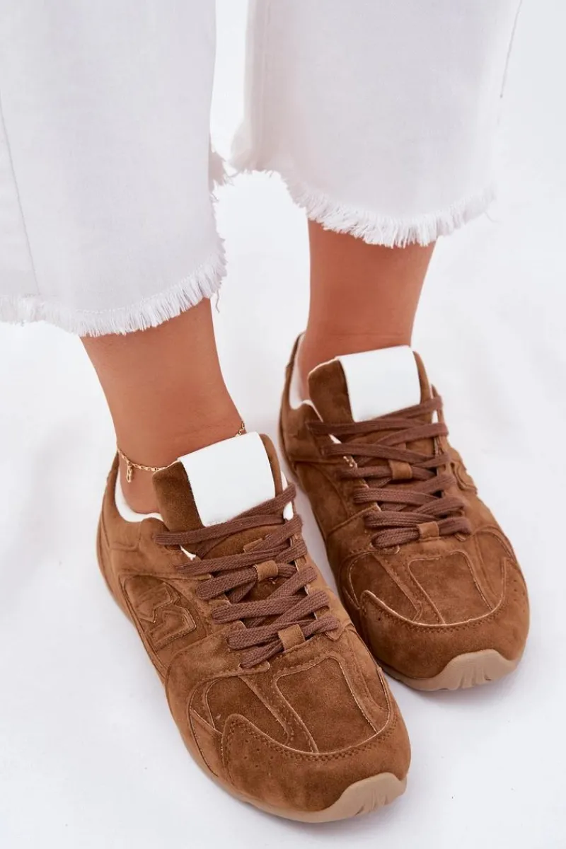 Outlet Buty Sportowe Damskie Z Eko Zamszu Camel Dorella Damskie Sneakersy Damskie