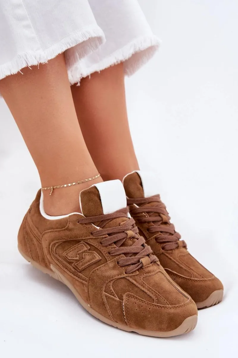 Outlet Buty Sportowe Damskie Z Eko Zamszu Camel Dorella Damskie Sneakersy Damskie