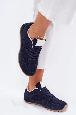 Sneakersy Damskie>Boto Buty Sportowe Damskie Z Eko Zamszu Granatowe Dorella