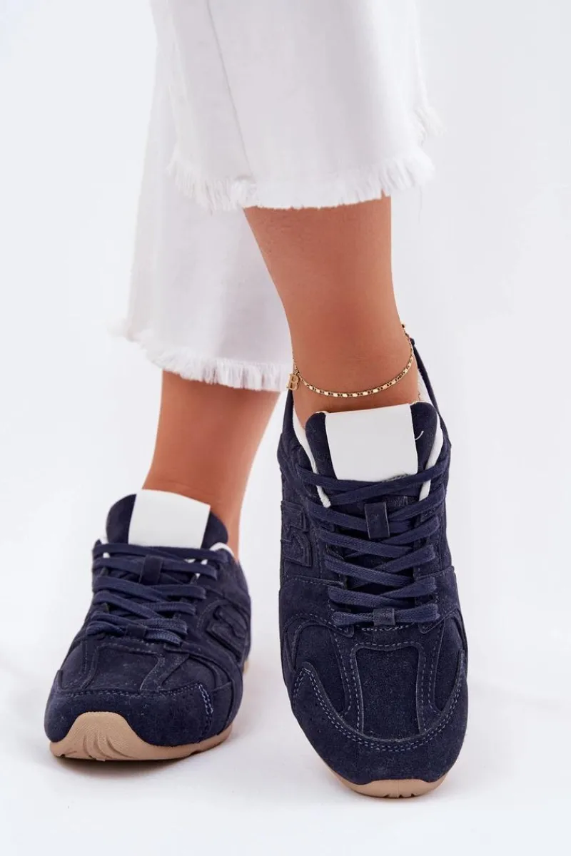 Sneakersy Damskie>Boto Buty Sportowe Damskie Z Eko Zamszu Granatowe Dorella