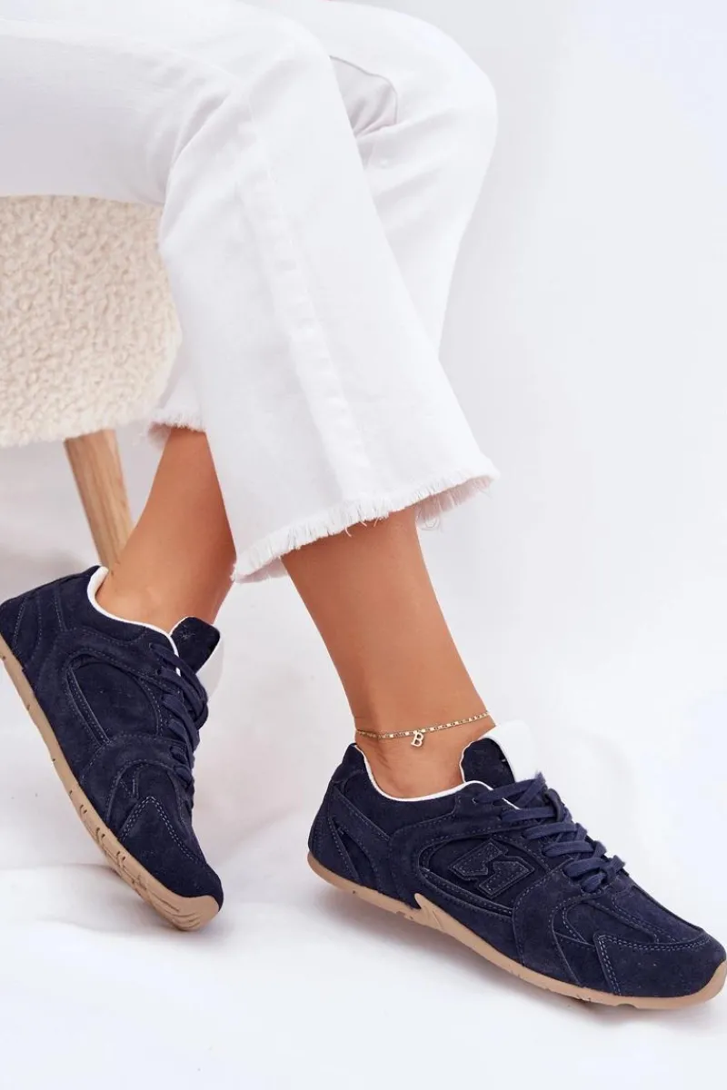 Sneakersy Damskie>Boto Buty Sportowe Damskie Z Eko Zamszu Granatowe Dorella
