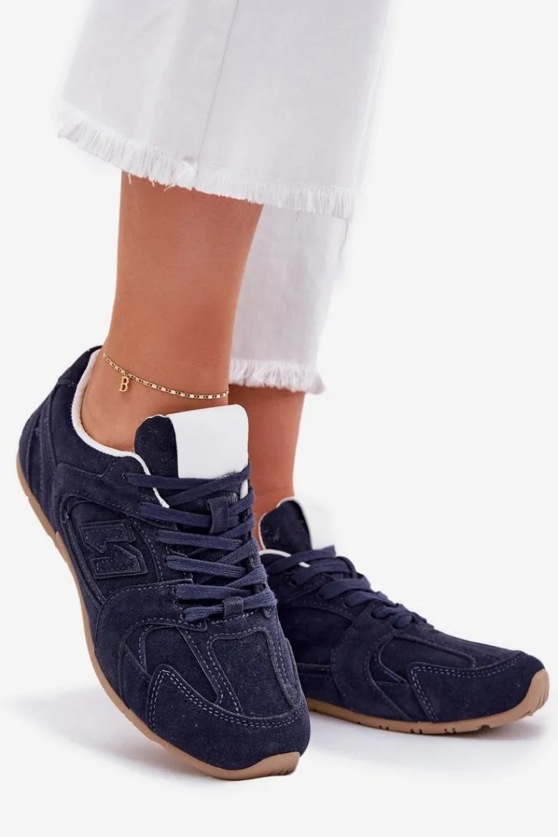 Sneakersy Damskie>Boto Buty Sportowe Damskie Z Eko Zamszu Granatowe Dorella