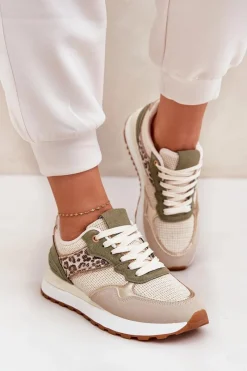 Clearance Boto Buty Sportowe Damskie Z Panterką Na Platformie Zielone Davinara Zielony