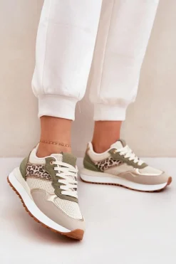 Clearance Boto Buty Sportowe Damskie Z Panterką Na Platformie Zielone Davinara Zielony