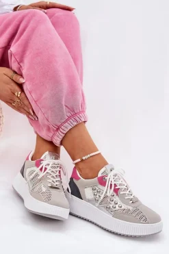 New Boto Buty Sportowe Damskie Z Siateczką I Ćwiekami Szare Ogalda Szary