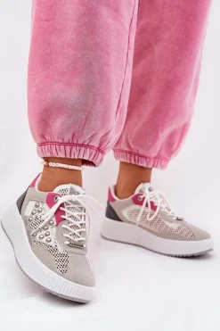New Boto Buty Sportowe Damskie Z Siateczką I Ćwiekami Szare Ogalda Szary