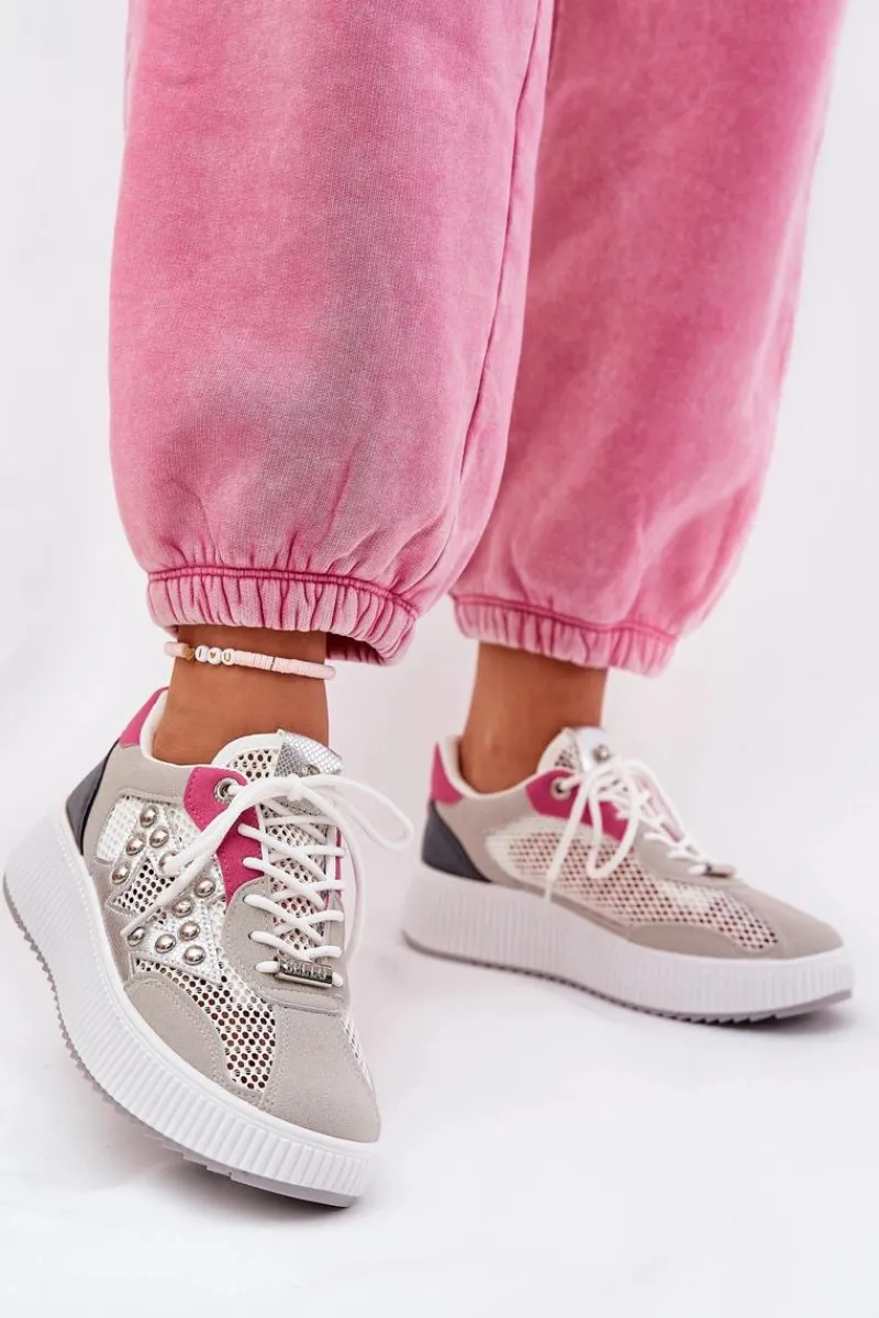 New Boto Buty Sportowe Damskie Z Siateczką I Ćwiekami Szare Ogalda Szary