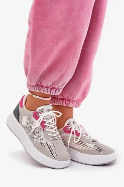 New Boto Buty Sportowe Damskie Z Siateczką I Ćwiekami Szare Ogalda Szary
