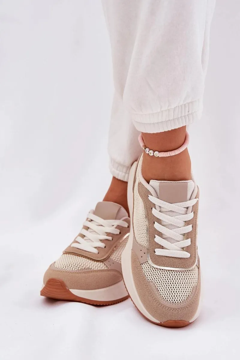 New Buty Sportowe Damskie Z Siateczką Na Platformie Khaki Poova Damskie Buty Sportowe Na Platformie|Sneakersy Damskie