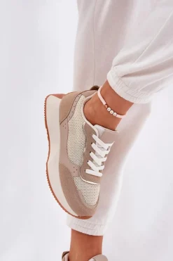 New Buty Sportowe Damskie Z Siateczką Na Platformie Khaki Poova Damskie Buty Sportowe Na Platformie|Sneakersy Damskie
