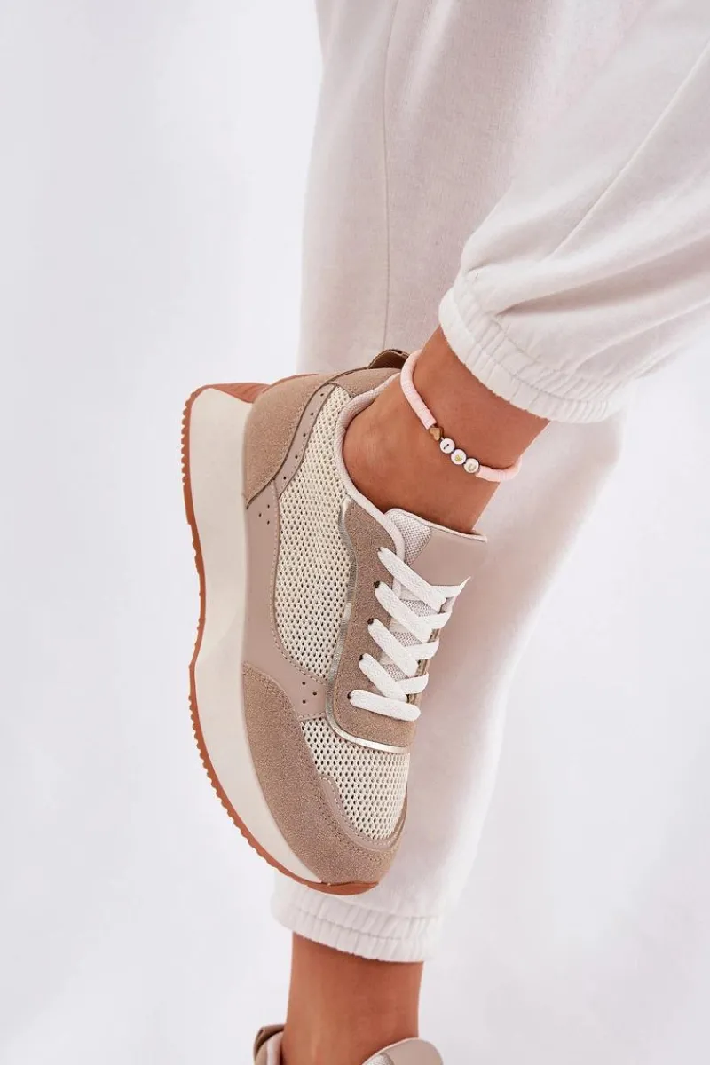 New Buty Sportowe Damskie Z Siateczką Na Platformie Khaki Poova Damskie Buty Sportowe Na Platformie|Sneakersy Damskie