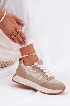 New Buty Sportowe Damskie Z Siateczką Na Platformie Khaki Poova Damskie Buty Sportowe Na Platformie|Sneakersy Damskie