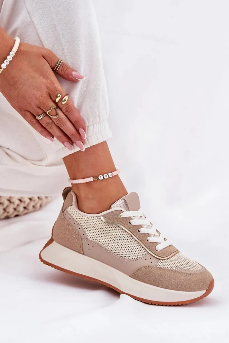 New Buty Sportowe Damskie Z Siateczką Na Platformie Khaki Poova Damskie Buty Sportowe Na Platformie|Sneakersy Damskie