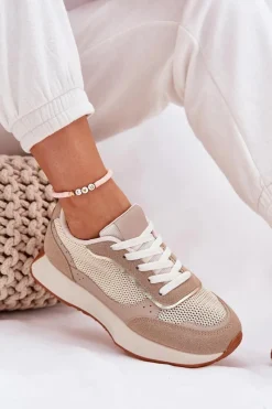 New Buty Sportowe Damskie Z Siateczką Na Platformie Khaki Poova Damskie Buty Sportowe Na Platformie|Sneakersy Damskie