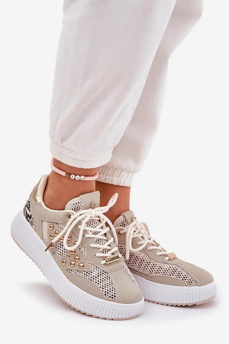 Buty Sportowe Na Platformie|Sneakersy Damskie>Boto Buty Sportowe Damskie Z Siateczką I Ćwiekami Beżowe Ogalda Beżowy