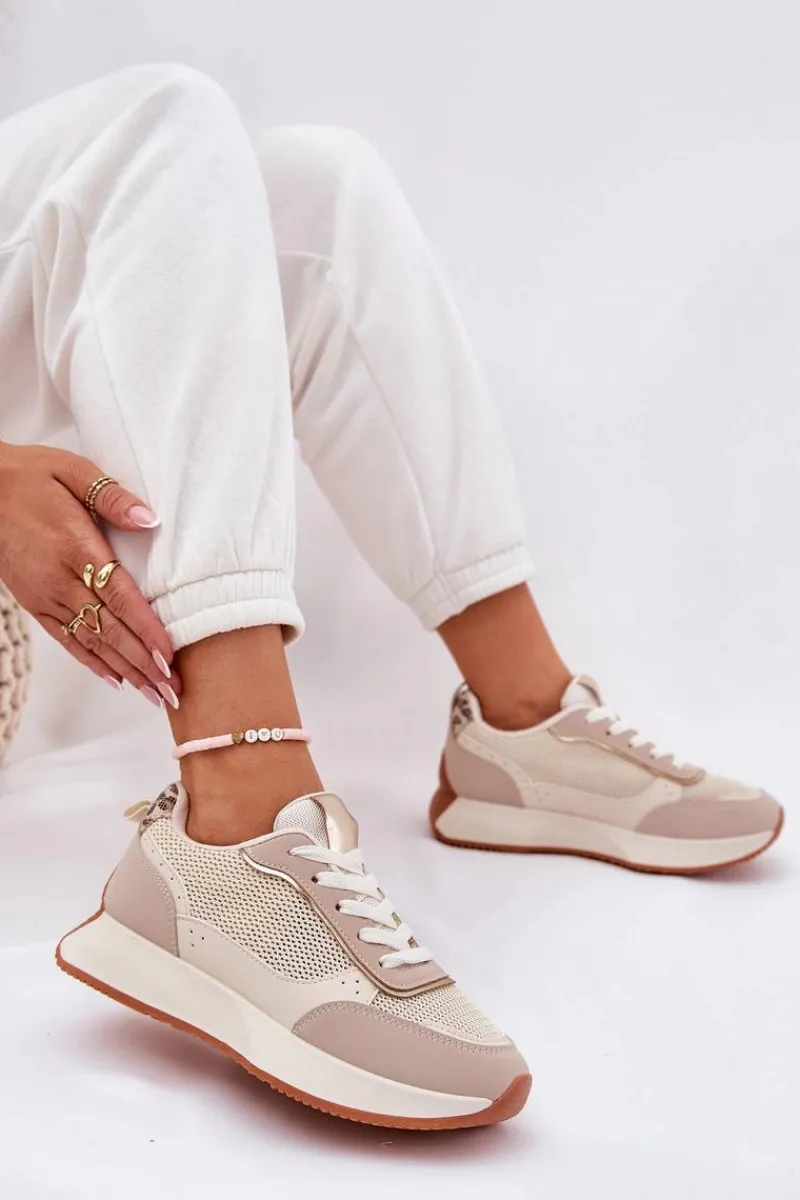 Buty Sportowe Na Platformie|Sneakersy Damskie>Boto Buty Sportowe Damskie Z Siateczką Na Platformie Beżowe Poova Beżowy