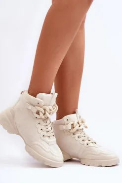 Online Boto Buty Sportowe Damskie Zamszowe Z Łańcuchem Beżowe Tymagio