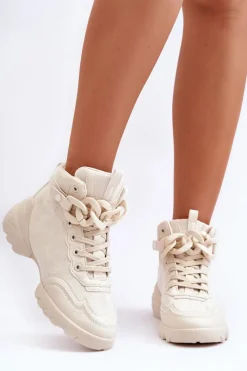 Online Boto Buty Sportowe Damskie Zamszowe Z Łańcuchem Beżowe Tymagio