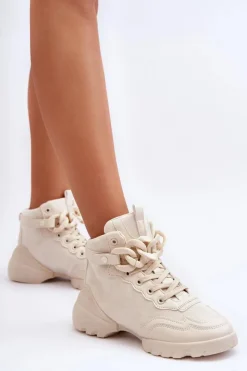 Online Boto Buty Sportowe Damskie Zamszowe Z Łańcuchem Beżowe Tymagio