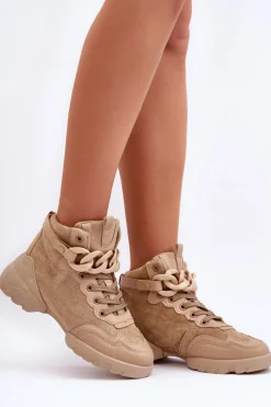 Online Boto Buty Sportowe Damskie Zamszowe Z Łańcuchem Ciemnobeżowe Tymagio