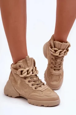 Online Boto Buty Sportowe Damskie Zamszowe Z Łańcuchem Ciemnobeżowe Tymagio