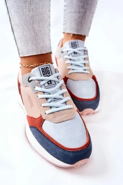 Best Buty Sportowe Memory Foam Big Star II274401 Beżowo-Niebieskie Damskie Trampki Damskie Big Star|Big Star