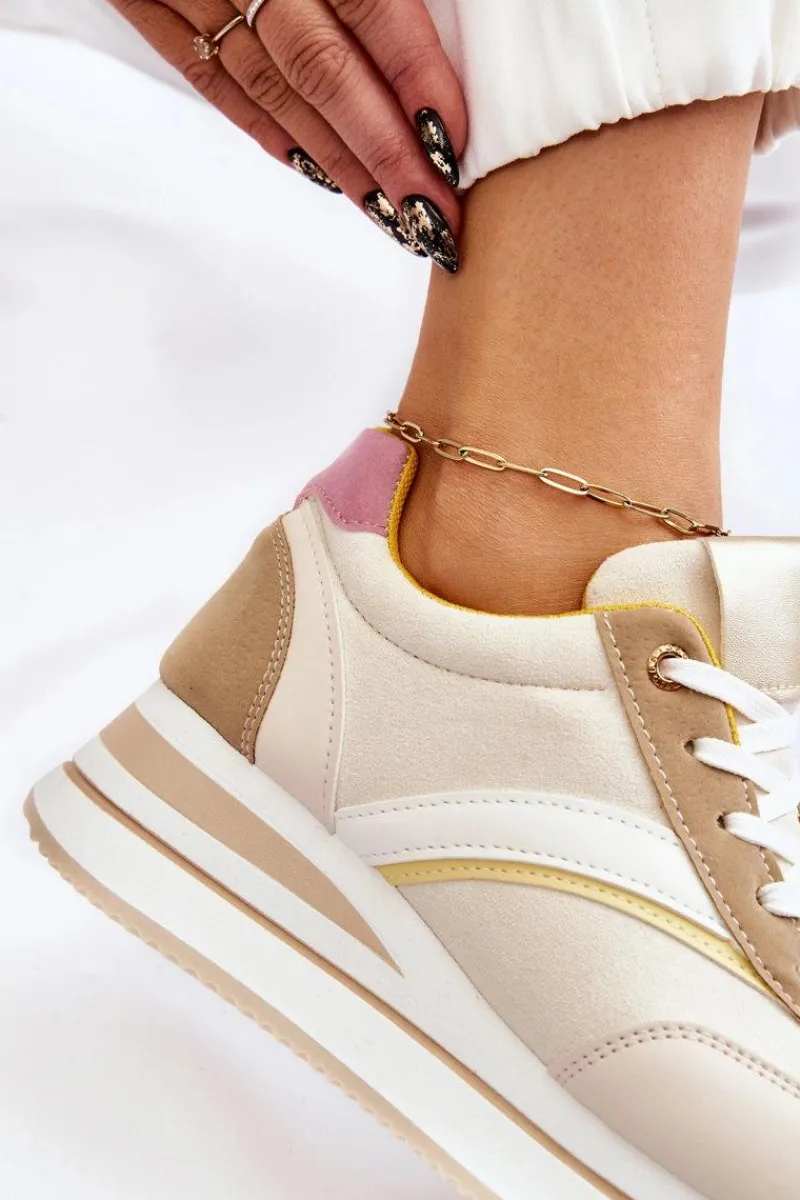 Outlet Buty Sportowe Na Koturnie Beżowe Hermain Damskie Sneakersy Damskie