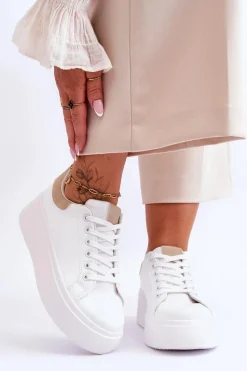 Buty Sportowe Na Platformie|Sneakersy Damskie>Boto Buty Sportowe Na Masywnej Platformie Biało-Beżowe Boneti