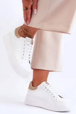 Buty Sportowe Na Platformie|Sneakersy Damskie>Boto Buty Sportowe Na Masywnej Platformie Biało-Beżowe Boneti