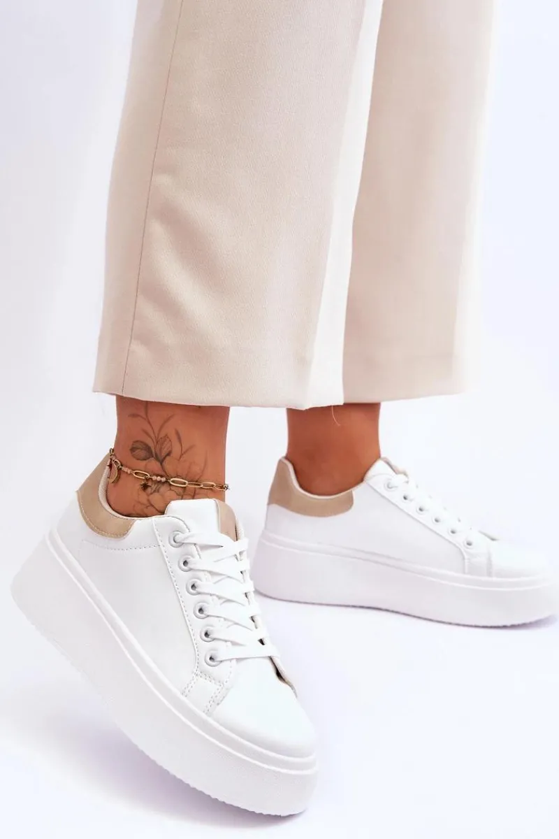 Buty Sportowe Na Platformie|Sneakersy Damskie>Boto Buty Sportowe Na Masywnej Platformie Biało-Beżowe Boneti