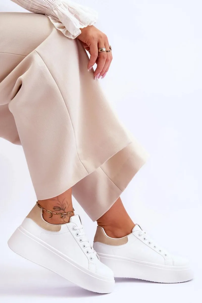 Buty Sportowe Na Platformie|Sneakersy Damskie>Boto Buty Sportowe Na Masywnej Platformie Biało-Beżowe Boneti