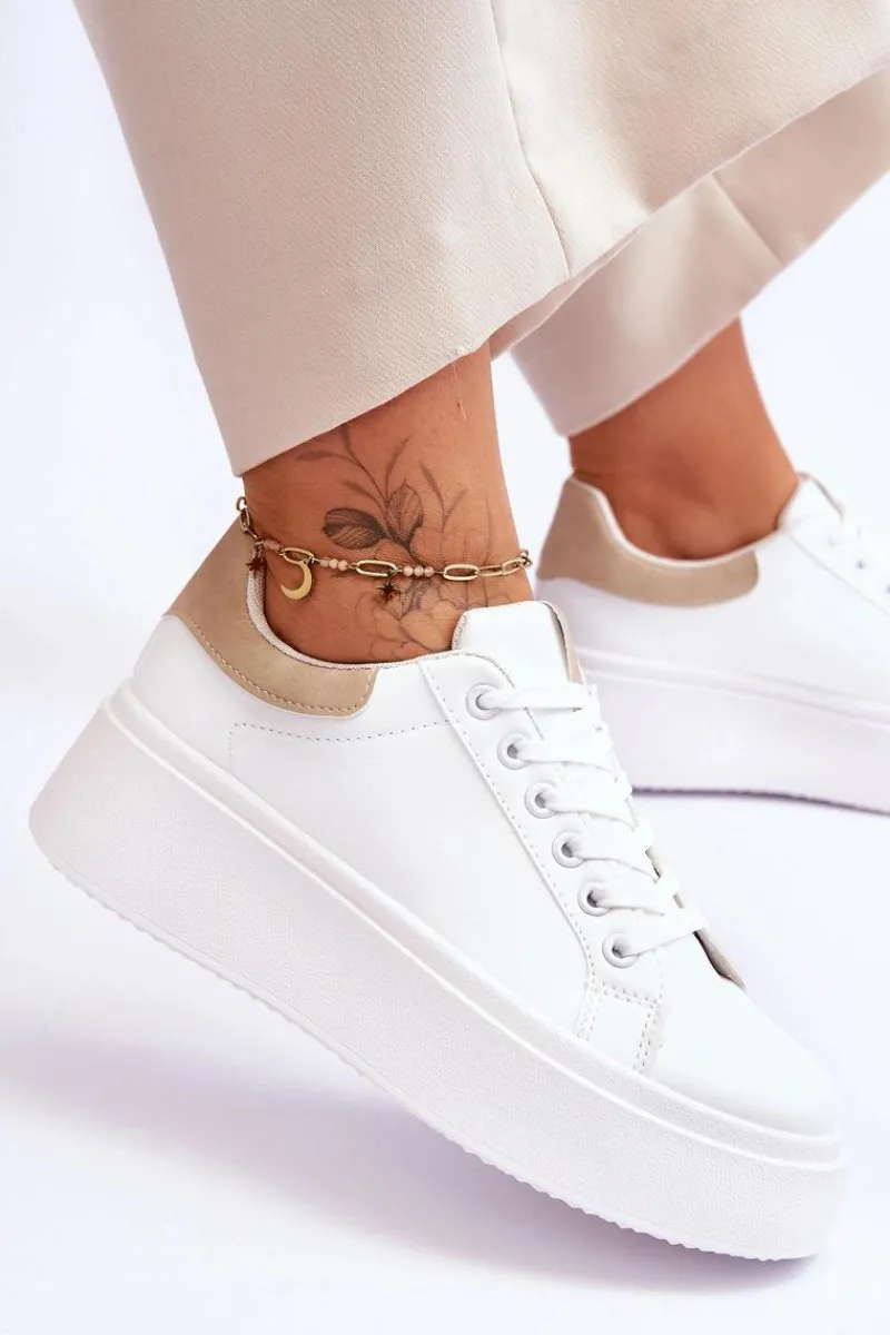 Buty Sportowe Na Platformie|Sneakersy Damskie>Boto Buty Sportowe Na Masywnej Platformie Biało-Beżowe Boneti