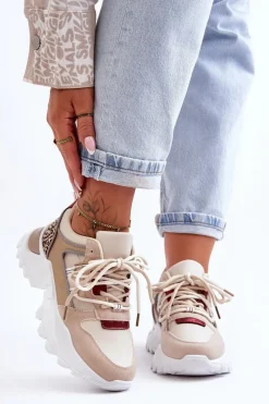 Best Buty Sportowe Na Masywnej Podeszwie Beżowe Corena Damskie Buty Sportowe Na Platformie|Sneakersy Damskie