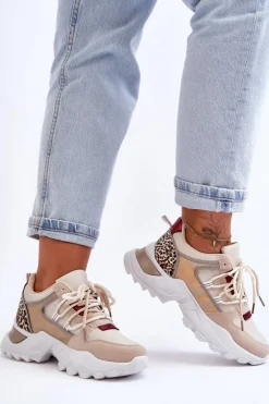 Best Buty Sportowe Na Masywnej Podeszwie Beżowe Corena Damskie Buty Sportowe Na Platformie|Sneakersy Damskie