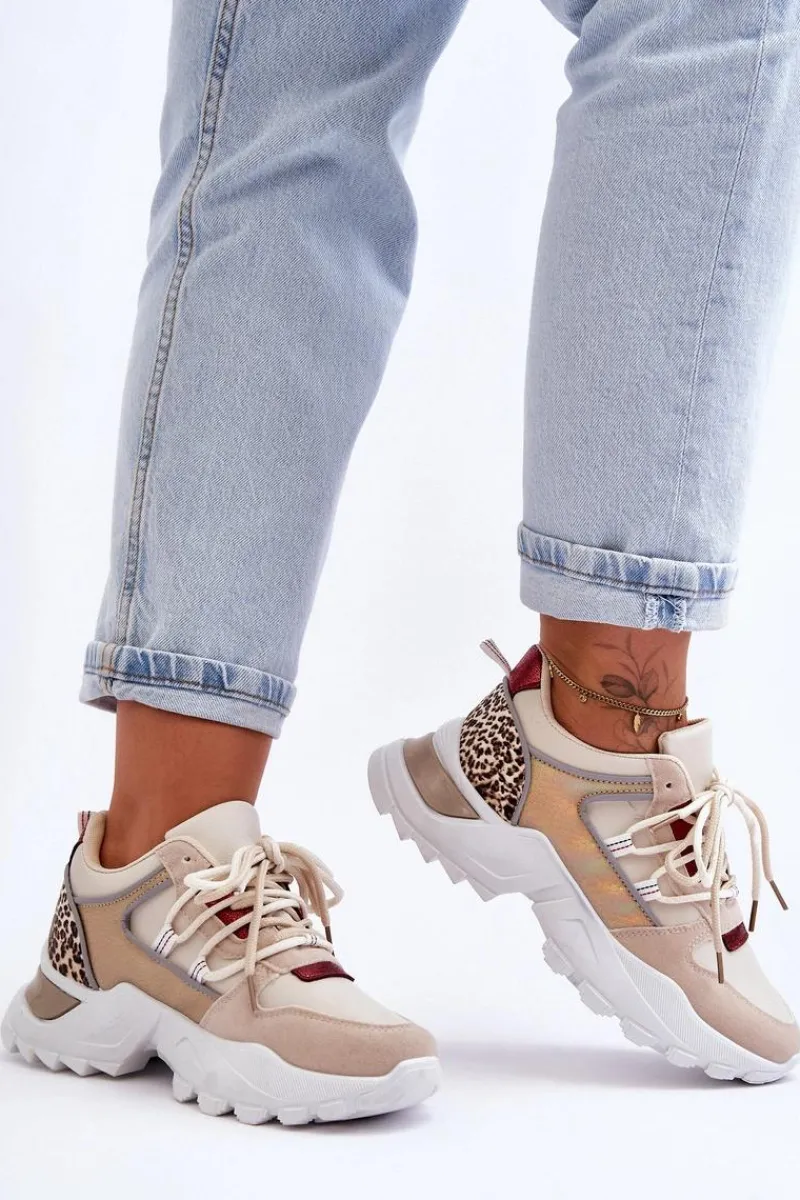 Best Buty Sportowe Na Masywnej Podeszwie Beżowe Corena Damskie Buty Sportowe Na Platformie|Sneakersy Damskie