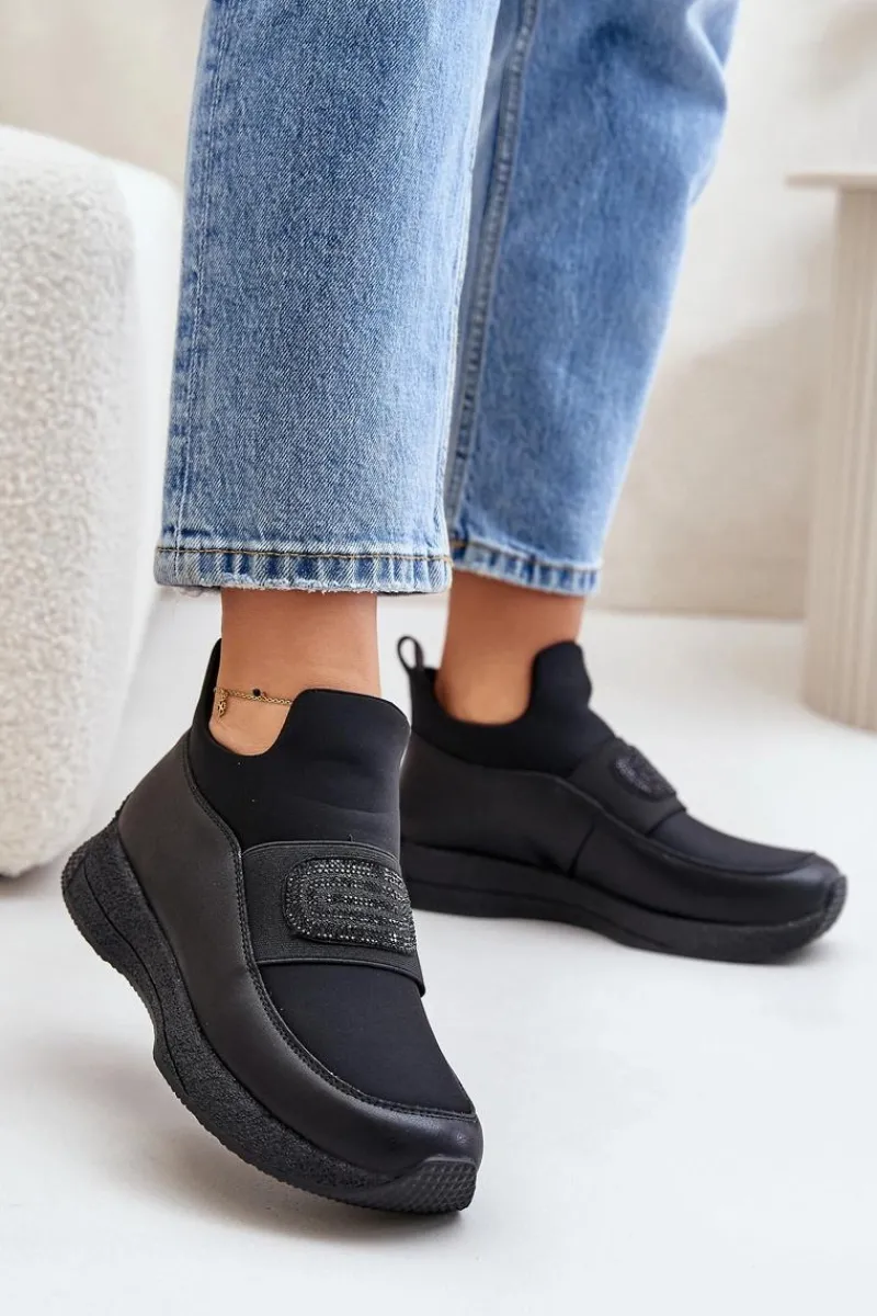 Hot Artiker Buty Sportowe Na Platformie Skórzane Czarne 55C0035