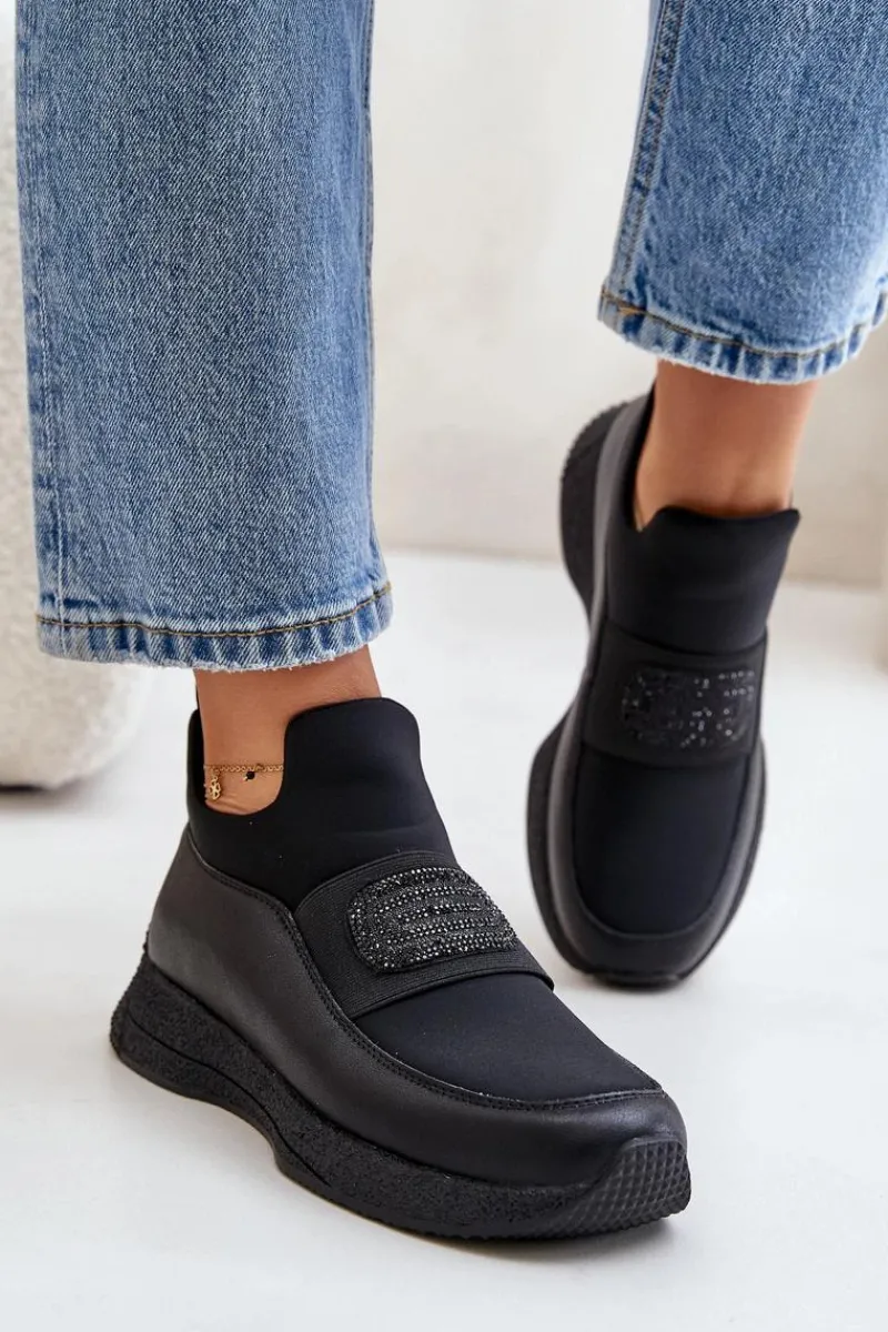 Hot Artiker Buty Sportowe Na Platformie Skórzane Czarne 55C0035