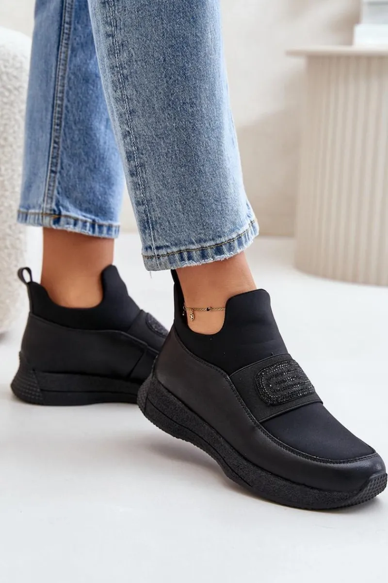 Hot Artiker Buty Sportowe Na Platformie Skórzane Czarne 55C0035