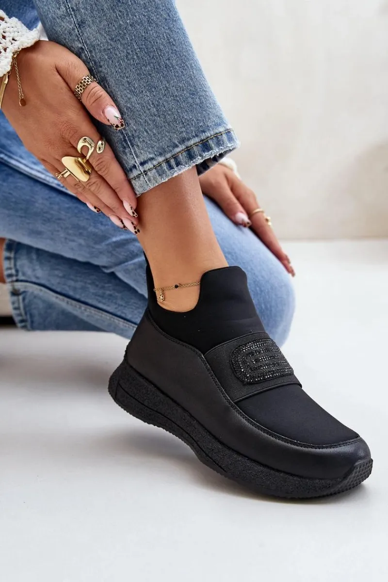 Hot Artiker Buty Sportowe Na Platformie Skórzane Czarne 55C0035