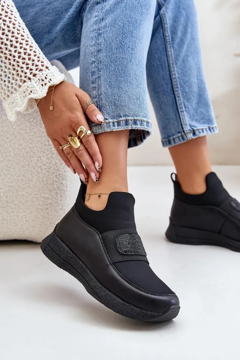 Hot Artiker Buty Sportowe Na Platformie Skórzane Czarne 55C0035