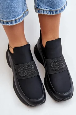 Hot Artiker Buty Sportowe Na Platformie Skórzane Czarne 55C0035