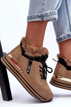 Best Buty Sportowe Na Platformie Z Futerkiem Ciemnobeżowe Jamarie Damskie Buty Sportowe Na Platformie|Sneakersy Damskie