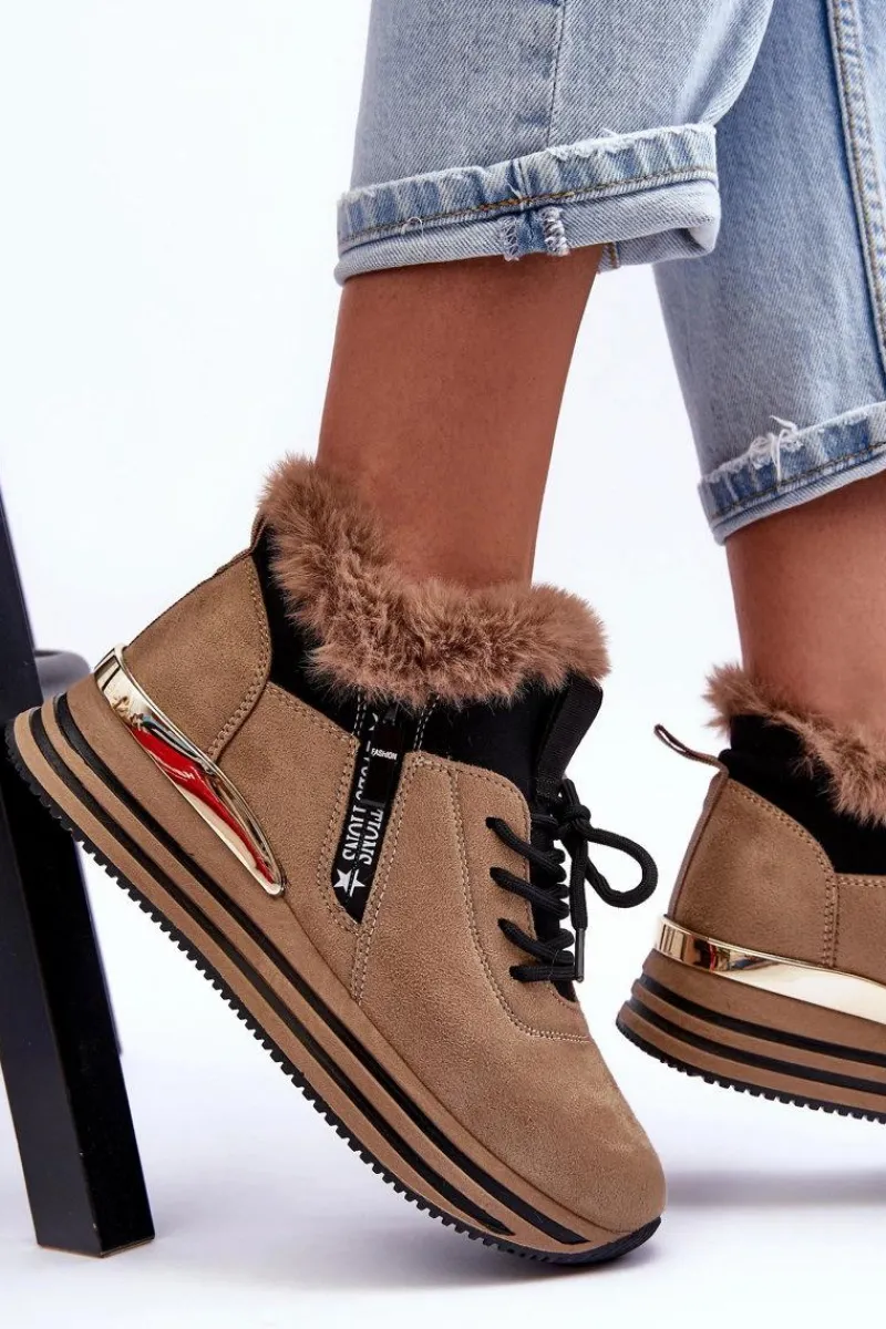 Best Buty Sportowe Na Platformie Z Futerkiem Ciemnobeżowe Jamarie Damskie Buty Sportowe Na Platformie|Sneakersy Damskie