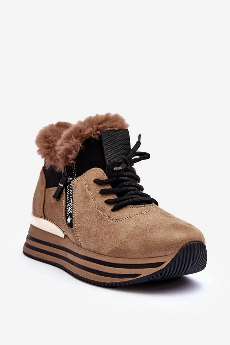 Best Buty Sportowe Na Platformie Z Futerkiem Ciemnobeżowe Jamarie Damskie Buty Sportowe Na Platformie|Sneakersy Damskie