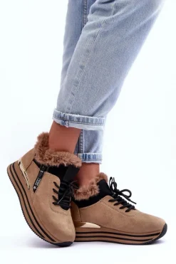 Best Buty Sportowe Na Platformie Z Futerkiem Ciemnobeżowe Jamarie Damskie Buty Sportowe Na Platformie|Sneakersy Damskie