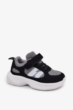 New Boto Buty Sportowe Sneakersy Dziecięce Na Rzep Czarno-Szare Selinea Czarny